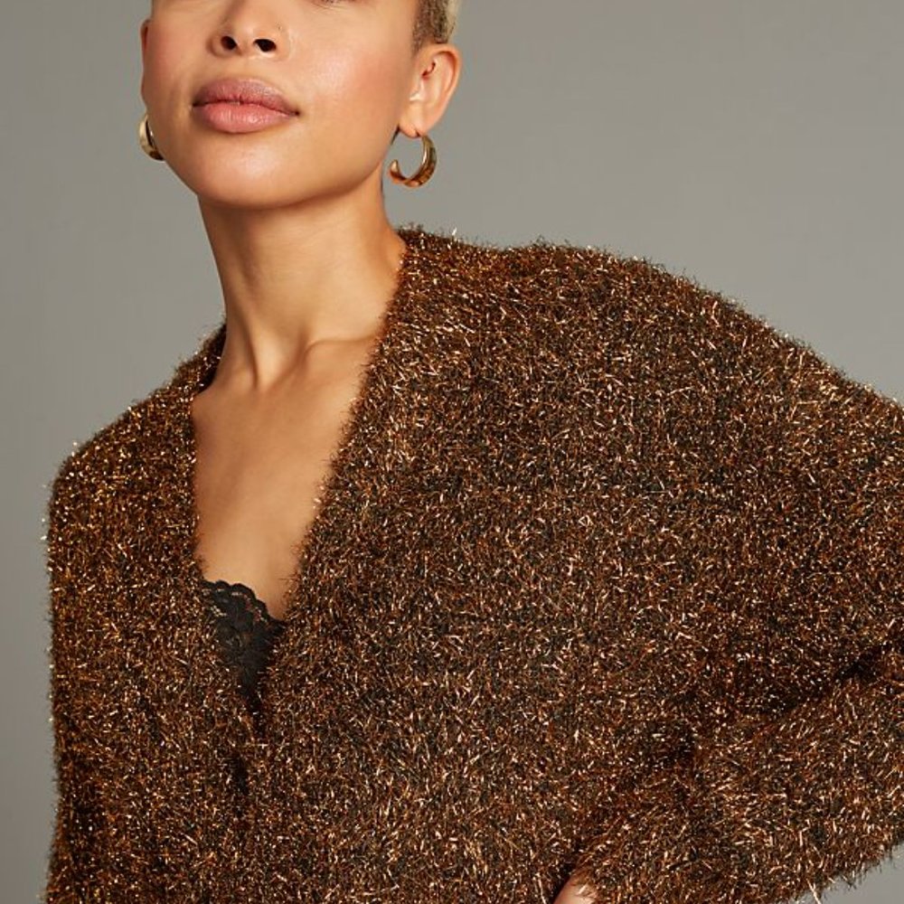 Anthropologie Tinsel Shimmer Cardigan new nwt bronze color - Picture 6 of 7